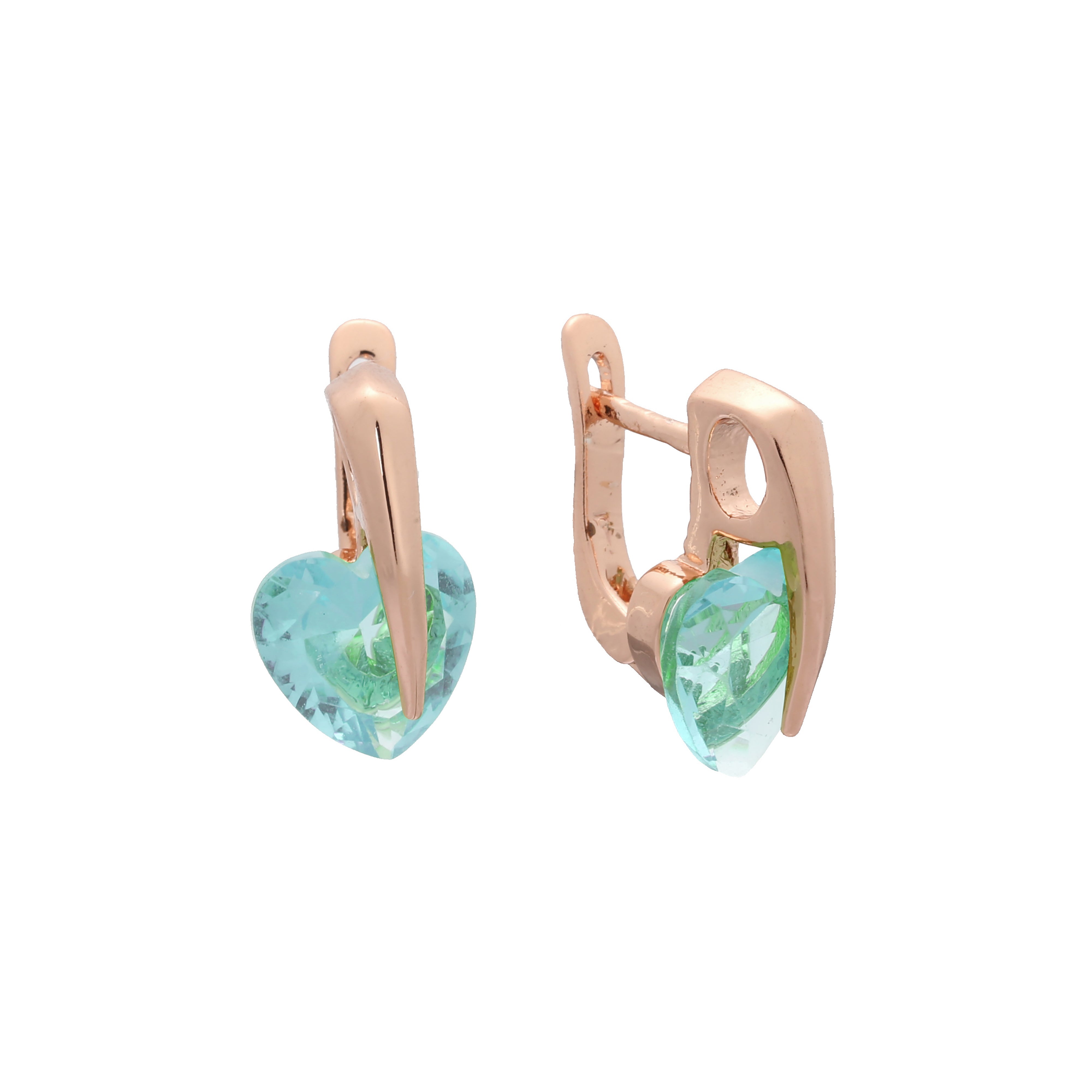 Solitär-Herz-Ohrringe mit buntem Zirkonia, 14 Karat Gold, Roségold und Weißgold