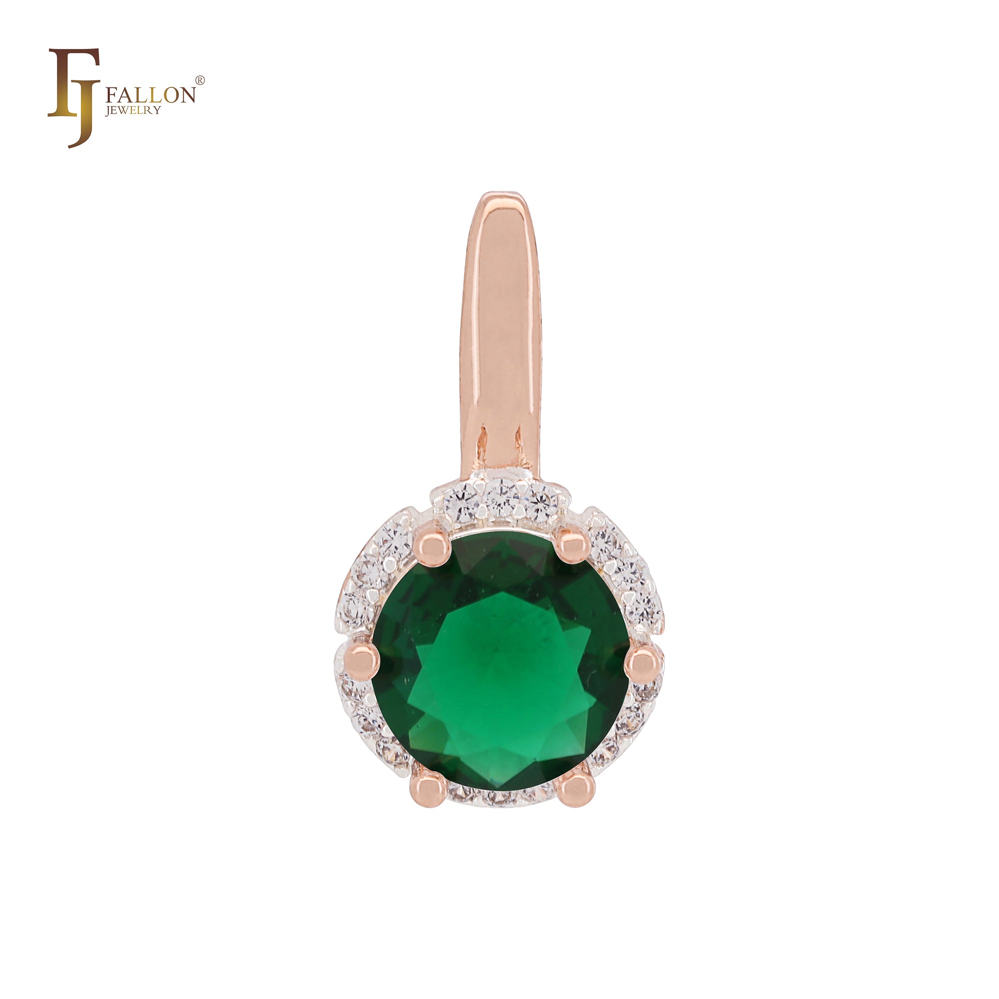 Solitaire Halo Big Rounded Colorful CZ Rose Gold two tone Solitaire Pendant