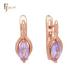 Solitaire clawed Marquise pink purple CZ Rose Gold Russian Lock Earrings