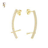 Cluster Paved white CZs 14K Gold, Rose Gold Cuff Clip Stud Earrings