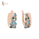 Cluster mixed blue CZs Rose Gold Russian Lock Earrings