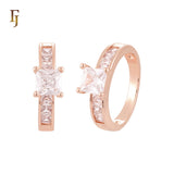 Squared Cluster Baguette White CZs 14K Gold, Rose Gold Wedding Set Rings