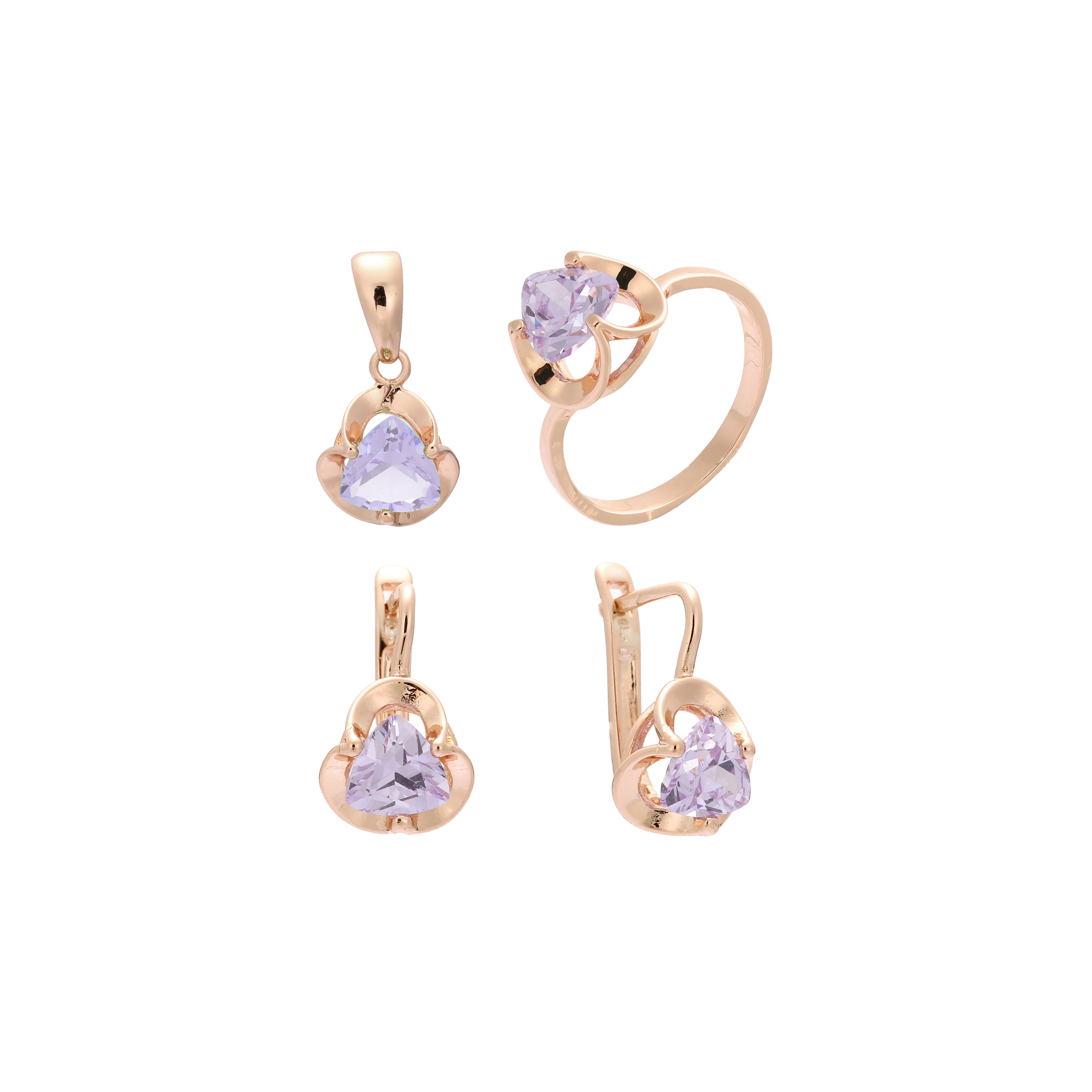 Rose Gold solitaire triangular CZ set