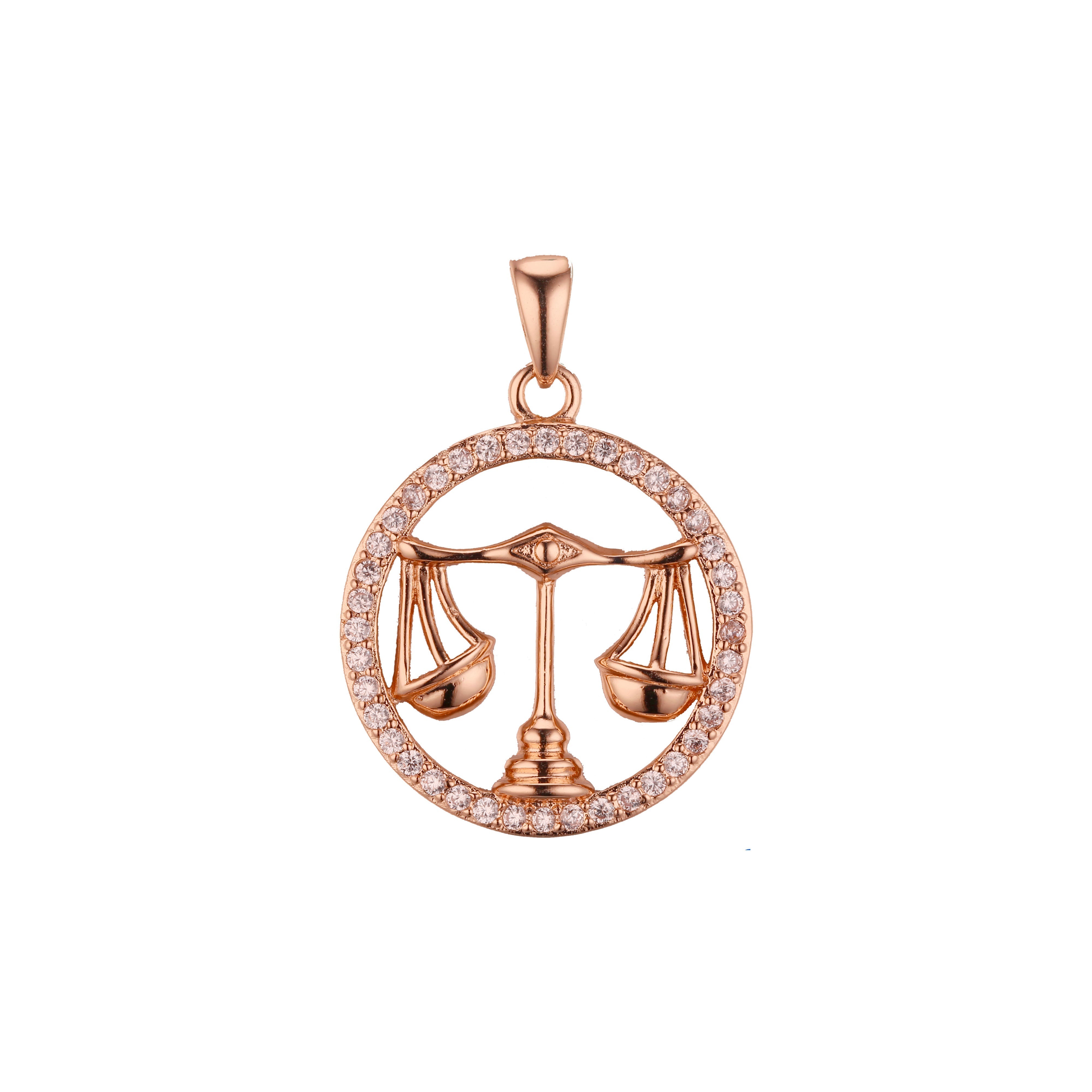 Constellation Zodiac constellation Rose Gold two tone pendant - Paved CZs circle