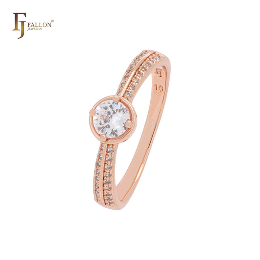 Anillo de compromiso solitario de eternidad con doble pavé de circonitas blancas en oro rosa