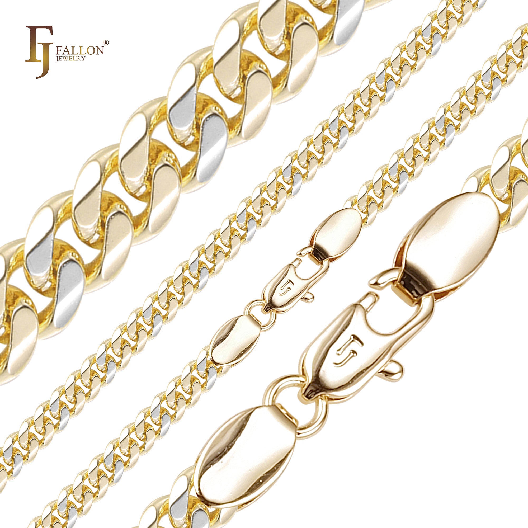 Classic Miami Style Cuban link rounded flank flattened surface chains plated in 14K Gold, Rose Gold RFSF