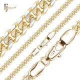 Classic Miami Style Cuban link rounded flank flattened surface chains plated in 14K Gold, Rose Gold RFSF