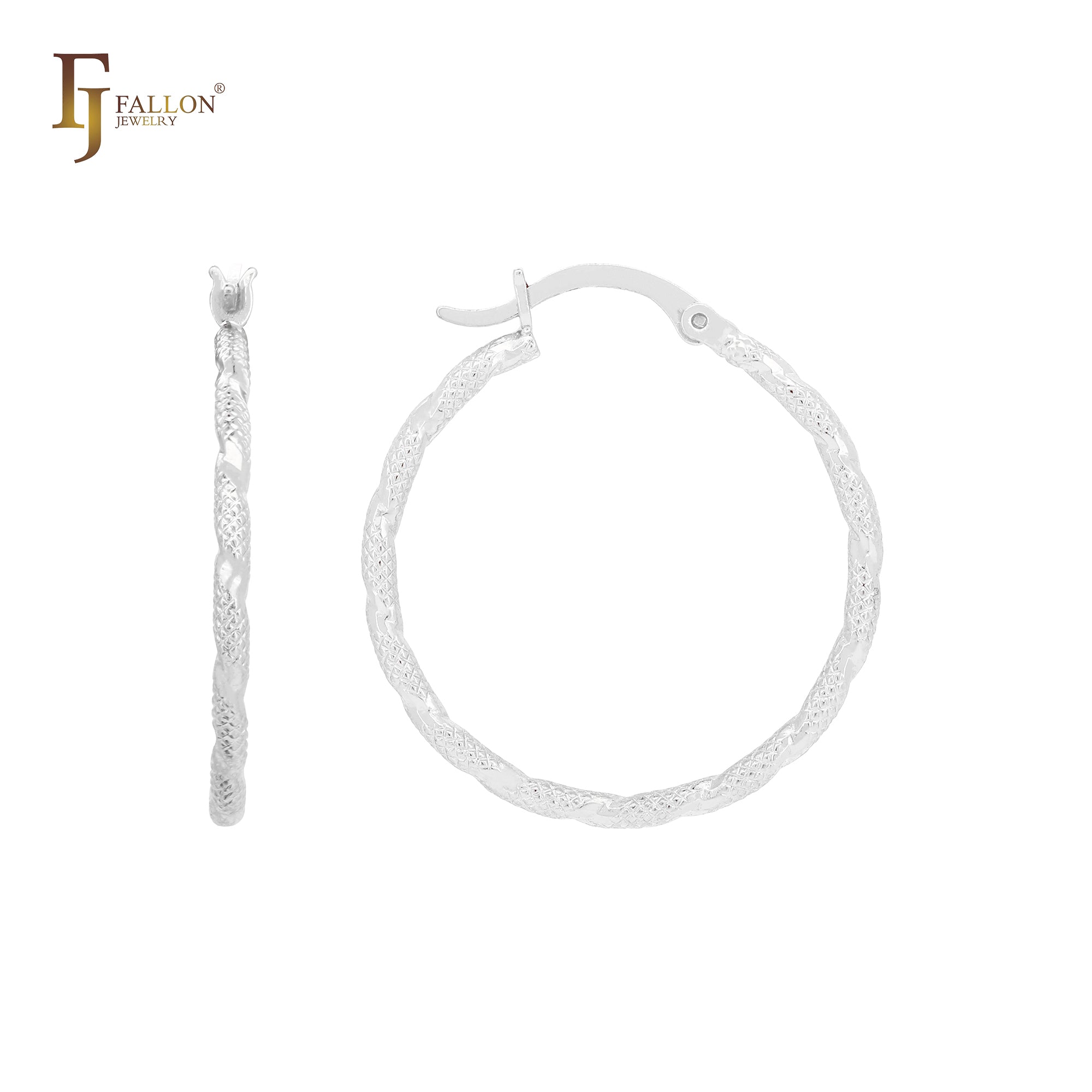 Rope Rhombus Textured 14K Gold, Rose Gold, White Gold Hoop earrings