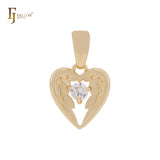 Colgante de moda en oro rosa con circonitas blancas y alas de ángel en forma de corazón