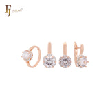 Solitaire Halo Big Rounded Colorful CZ Rose Gold two tone Jewelry Set with Rings and Pendant