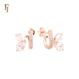 Geometric paved white CZs with double white CZs 14K Gold, Rose Gold Stud Earrings