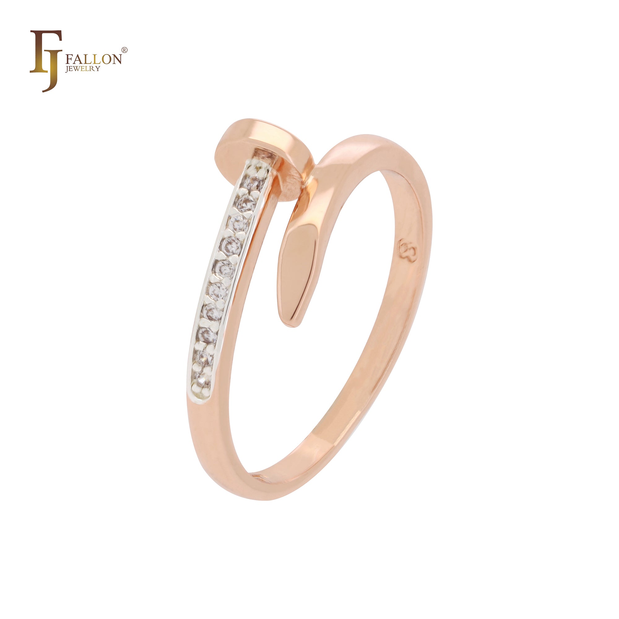 Anillos de moda bicolor en oro rosa con circonitas blancas para uñas de eternidad