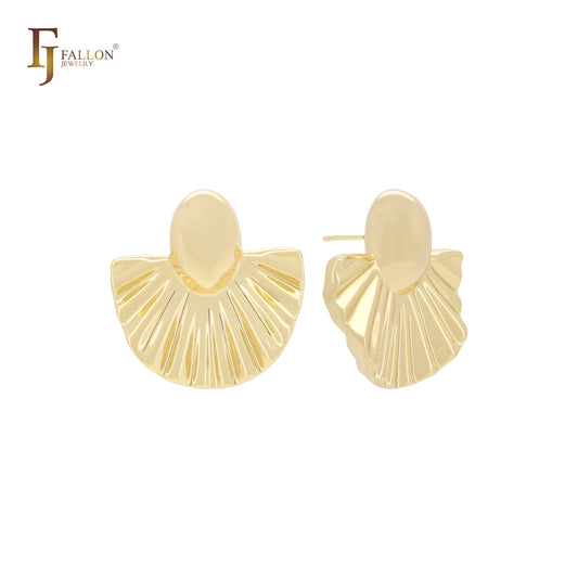 Pendientes de botón con forma de falda de ballet en oro de 14 quilates, oro rosa y oro blanco.