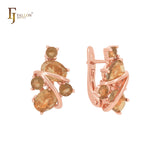 🔥 Great cluster of big CZs of red coffee Rose Gold Russian Lock Earrings