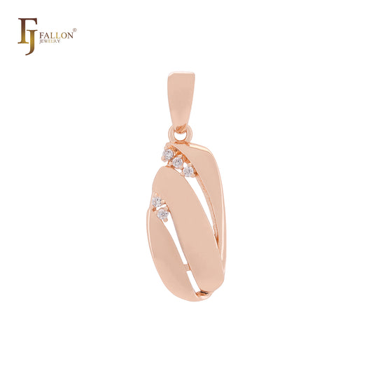 Triple slashes of white Czs Banana shaped Rose Gold Pendant