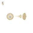 Sunflower Halo white CZs 14K Gold Stud Earrings