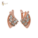 Thousand luxurious lake blue marquise cluster CZs Rose Gold Russian Lock Earrings