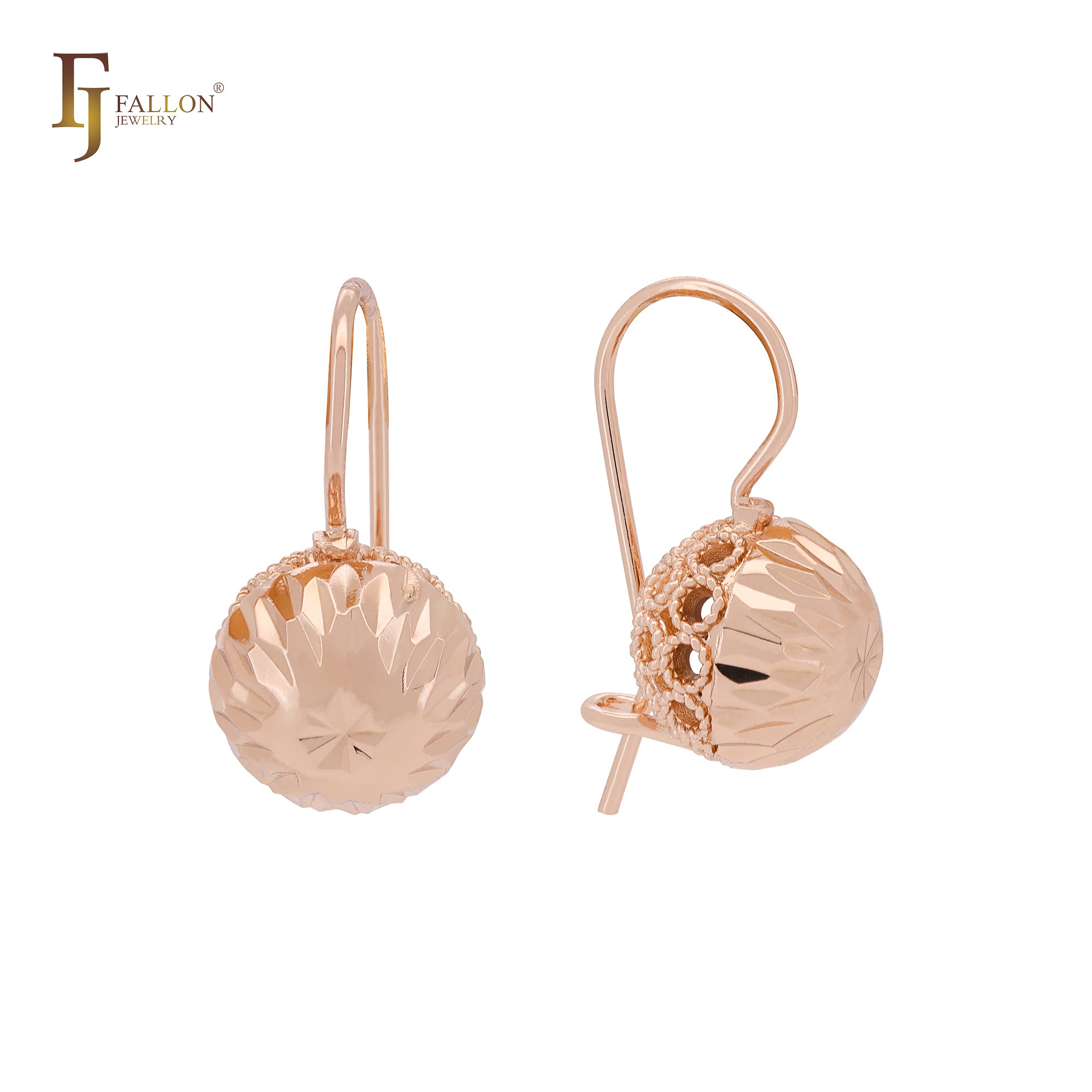 Rhombus textured Lantern Wire Hook Rose Gold Earrings