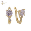 Solitaire round colorful CZ blooming Rose Gold, 14K Gold Russian Lock Earrings