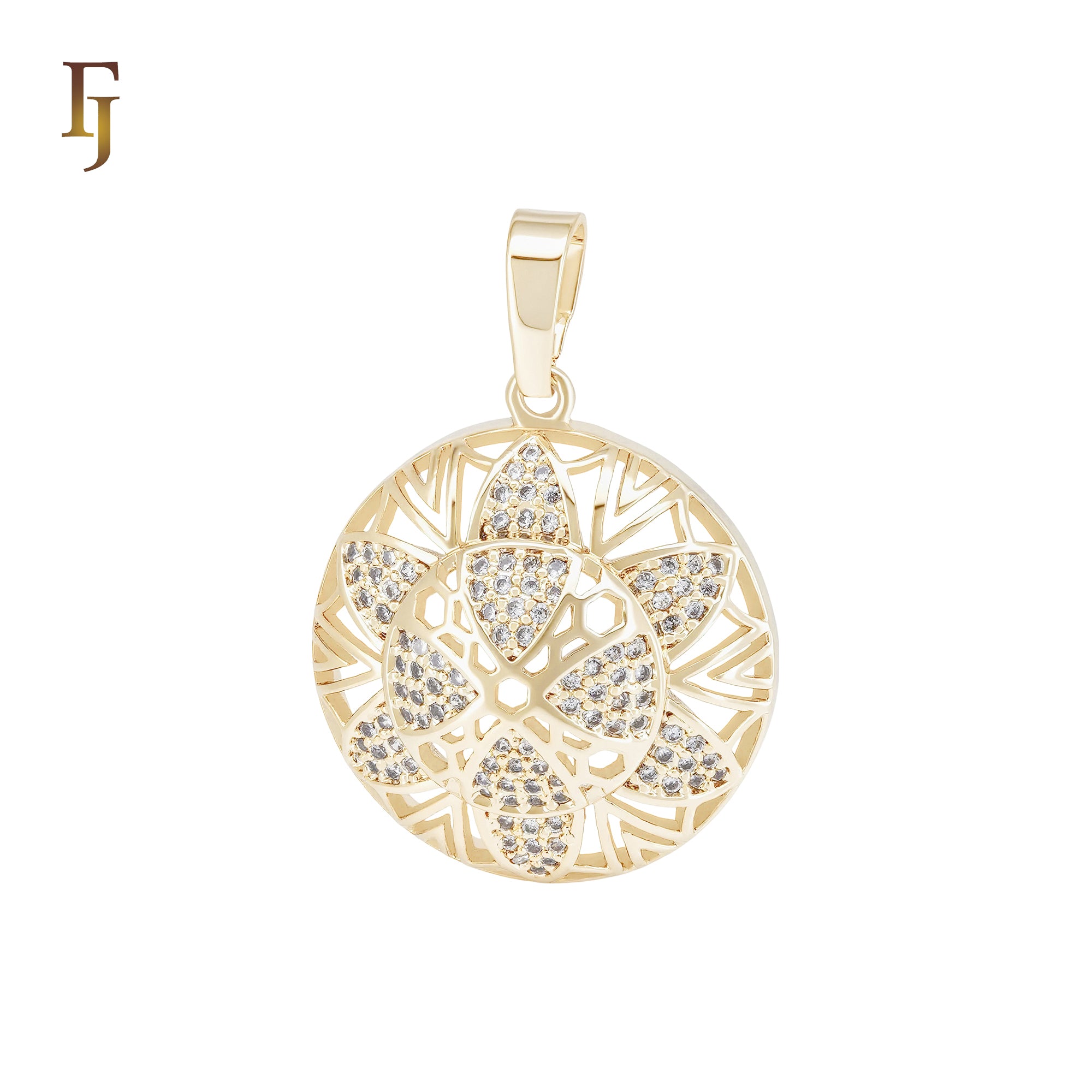 Rounded Hexa star filigree snowflake 14K Gold Pendant
