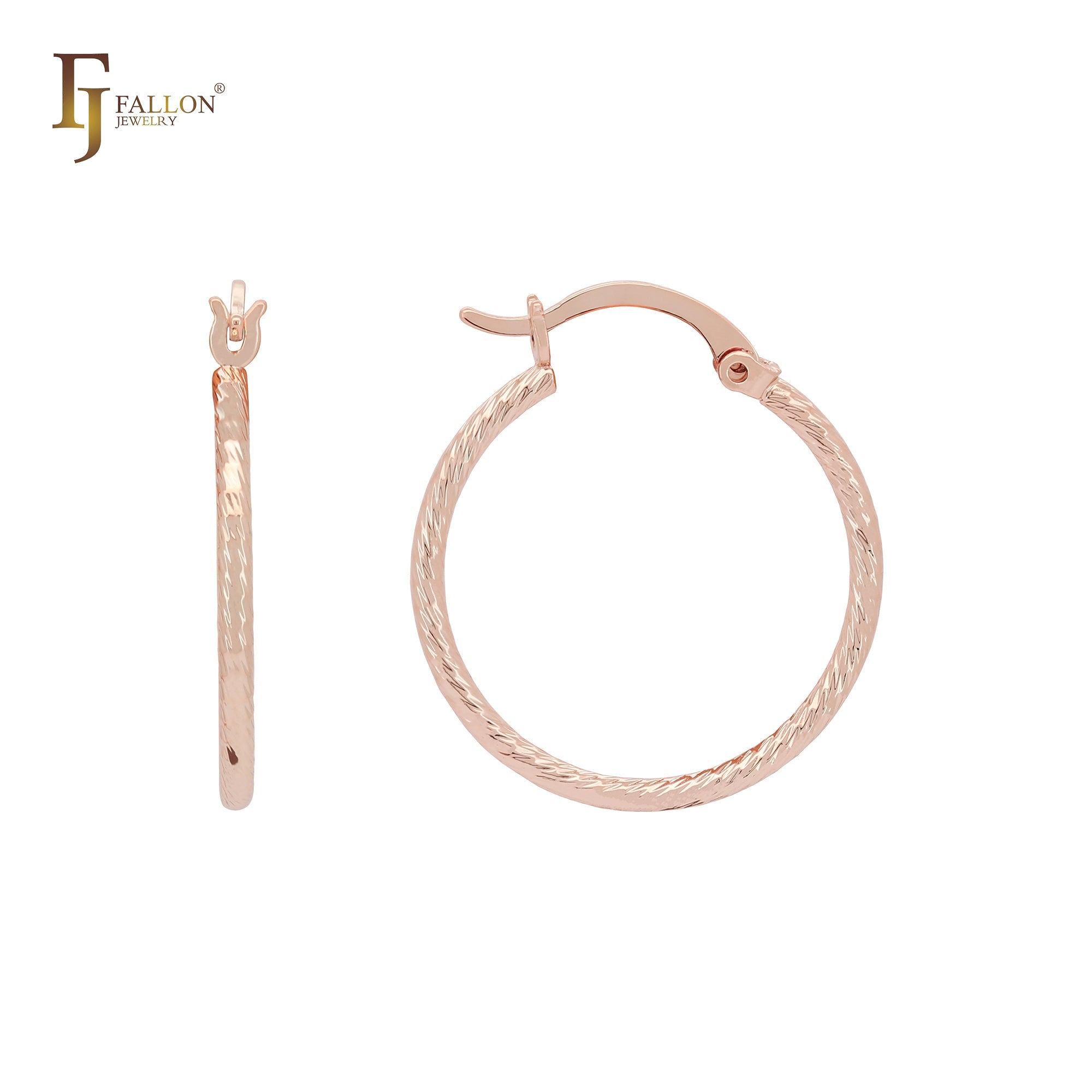 Textured Rope 14K Gold, Rose Gold, White Gold Hoop Earrings