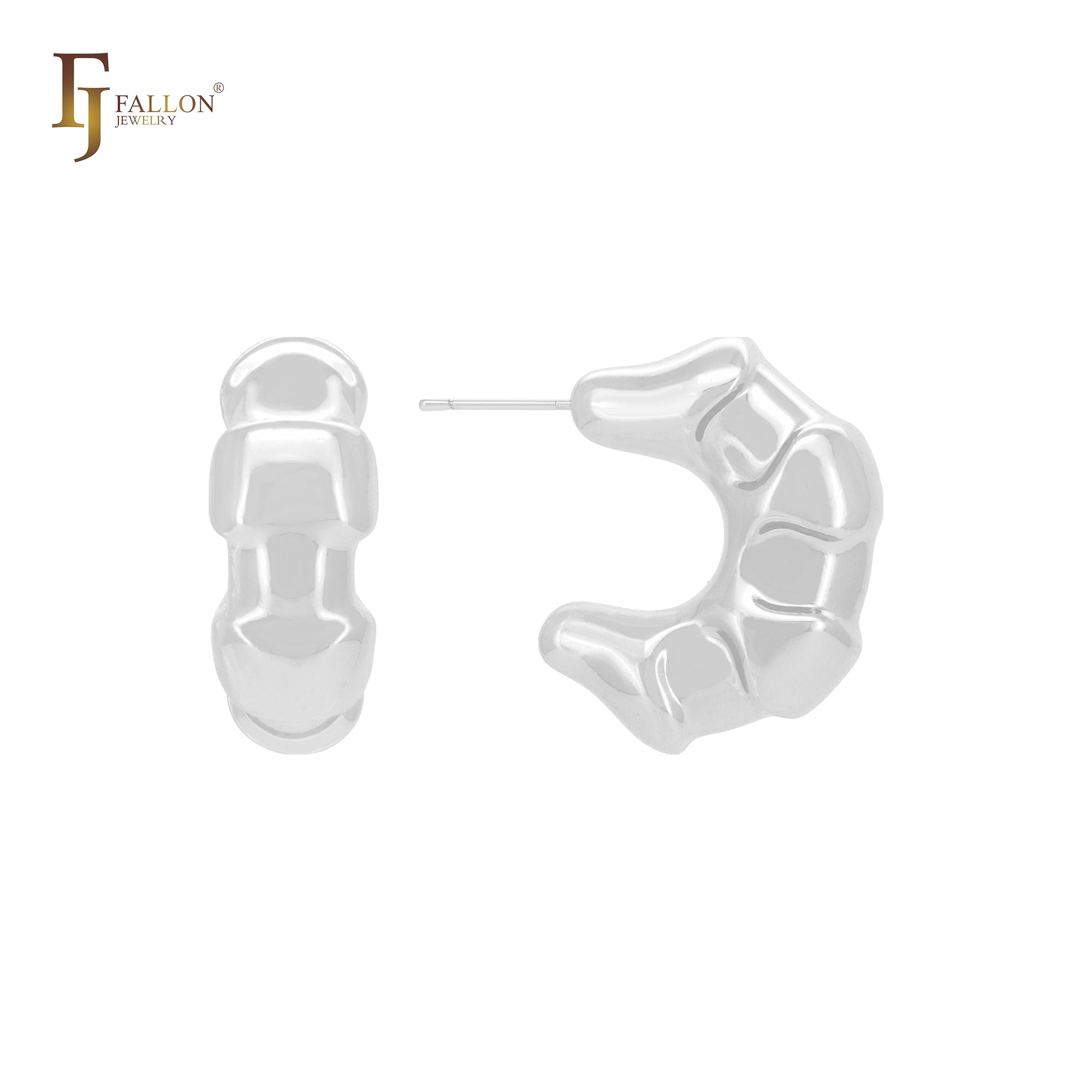Croissant shaped C Hoop 14K Gold, Rose Gold, White Gold Stud Earrings