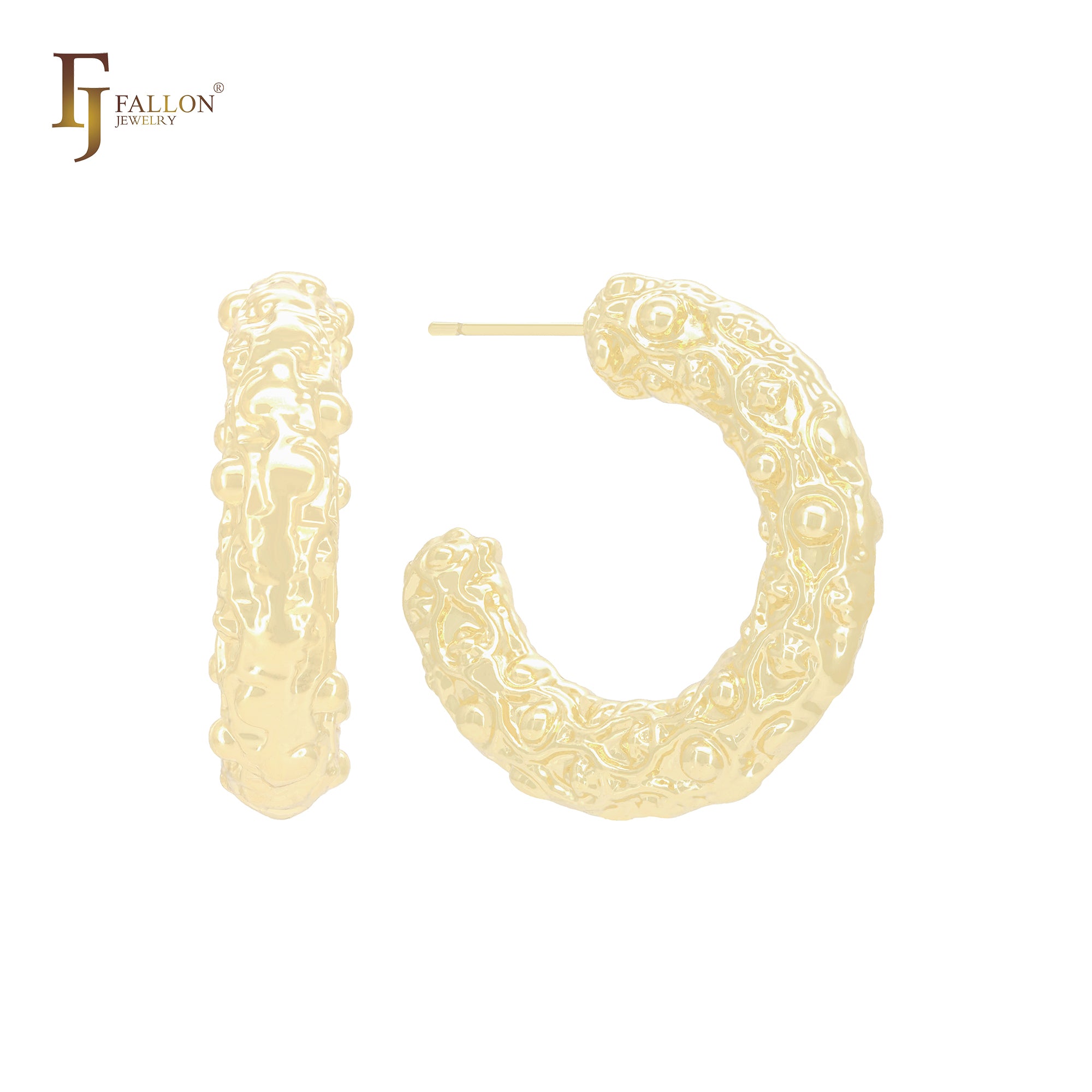 Pendientes tipo aro con forma de burbuja irregular en forma de tubo redondeado en oro de 14 quilates, oro rosa y oro blanco.