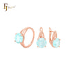 Conjunto de joias Big Solitaire Lake Blue CZ em ouro rosa com anéis
