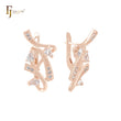 Complex Luxurious Ribbon of beads and white CZs Cluster Rose Gold Clip-On Earrings