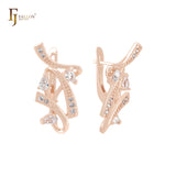 Complex Luxurious Ribbon of beads and white CZs Cluster Rose Gold Clip-On Earrings