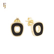 Irregular Hollow squared shaped of Black or White Onyx 14K Gold, Rose Gold Stud Earrings