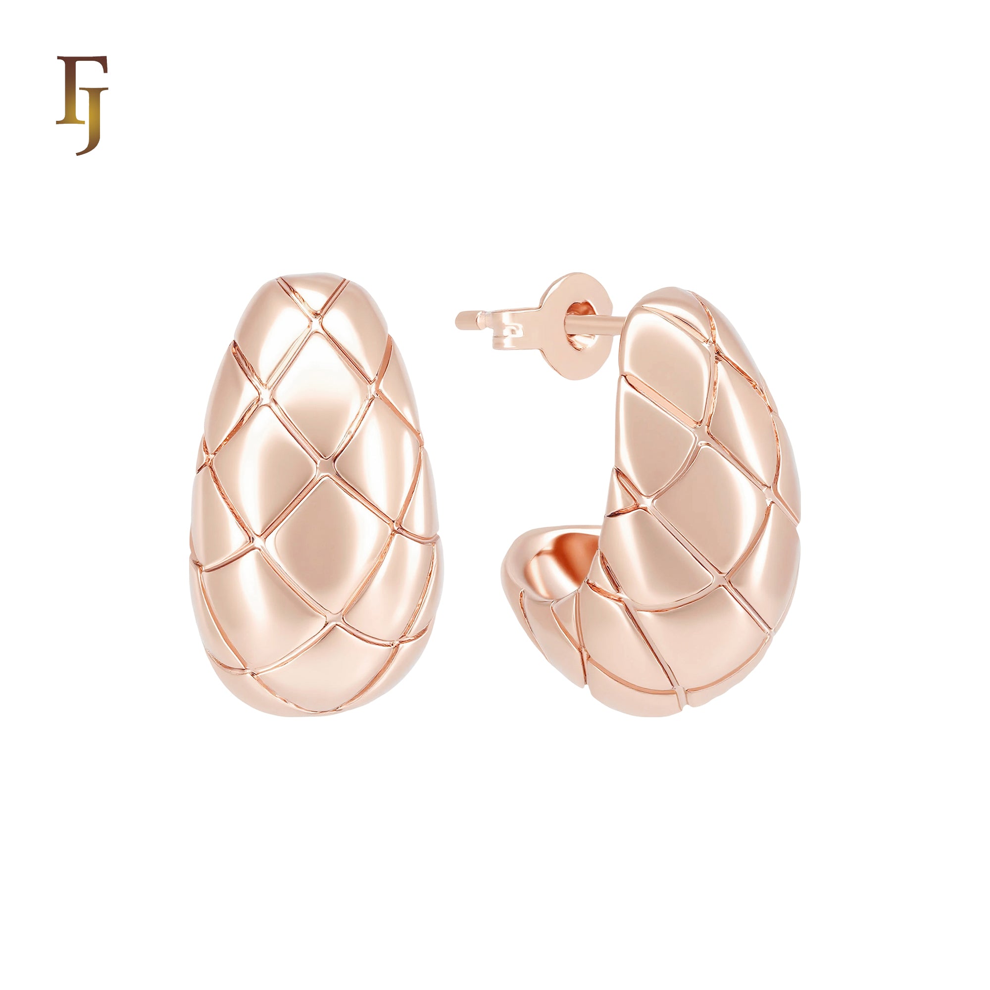Half Cradle Pineapple textured 14K Gold, Rose Gold Stud Earrings