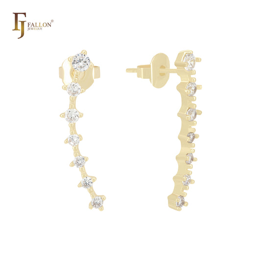Seven Stars of white CZs 14K Gold Stud Earrings