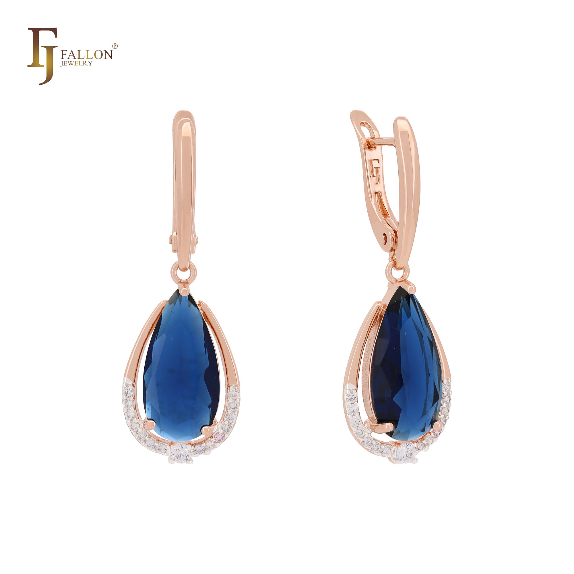 Pear shape teardrop CZ drop Rose Gold two tone Clip-On Earrings