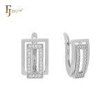 Solitaire Marquise White CZs minimalism 14K Gold Russian Lock Earrings