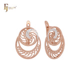 Wide grand wavy filigree Rose Gold two tone Russian Lock Earrings