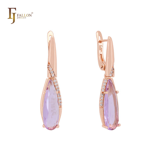 Oval teardrop tall CZ Rose Gold Clip-On Earrings