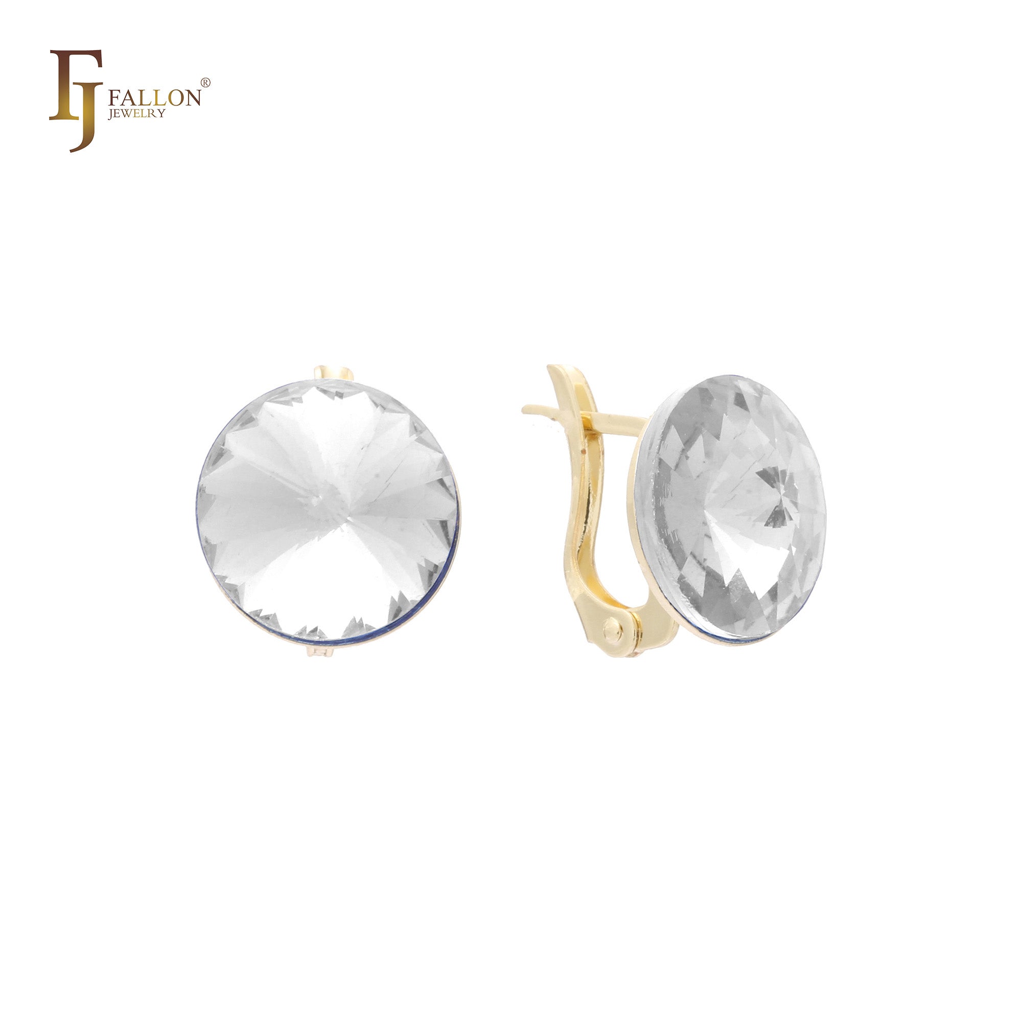 Solitaire big round CZ 14K Gold, Rose Gold earrings