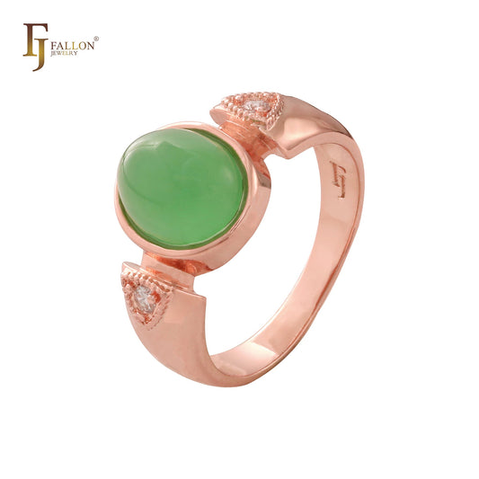 Rounded CZ Rose Gold, 14K Gold two tone solitaire rings