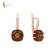 Solitaire Coffee 12mm Rounded CZ Rose Gold Russian Lock Earrings