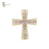 Latin Style Cluster White Baguette CZs 14K Gold Cross Pendant
