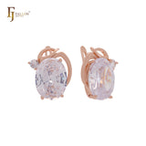 Giant oval big Solitaire white, Orange or lake blue CZ Luxurious Rose Gold Russian Lock Earrings
