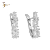 Parallel triple ocean blue CZs 14K Gold Russian Lock Earrings