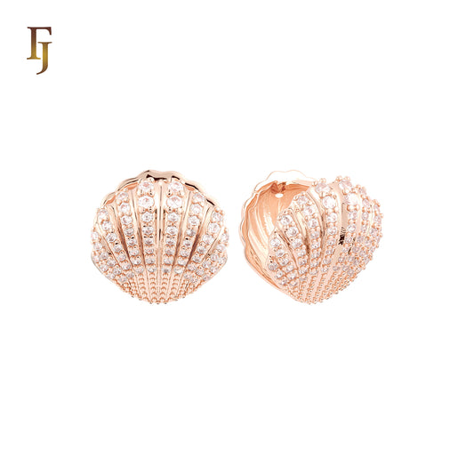 Luxurious Shell of white CZs 14K Gold, Rose Gold Huggie Earrings