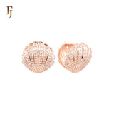 Luxurious Shell of white CZs 14K Gold, Rose Gold Huggie Earrings