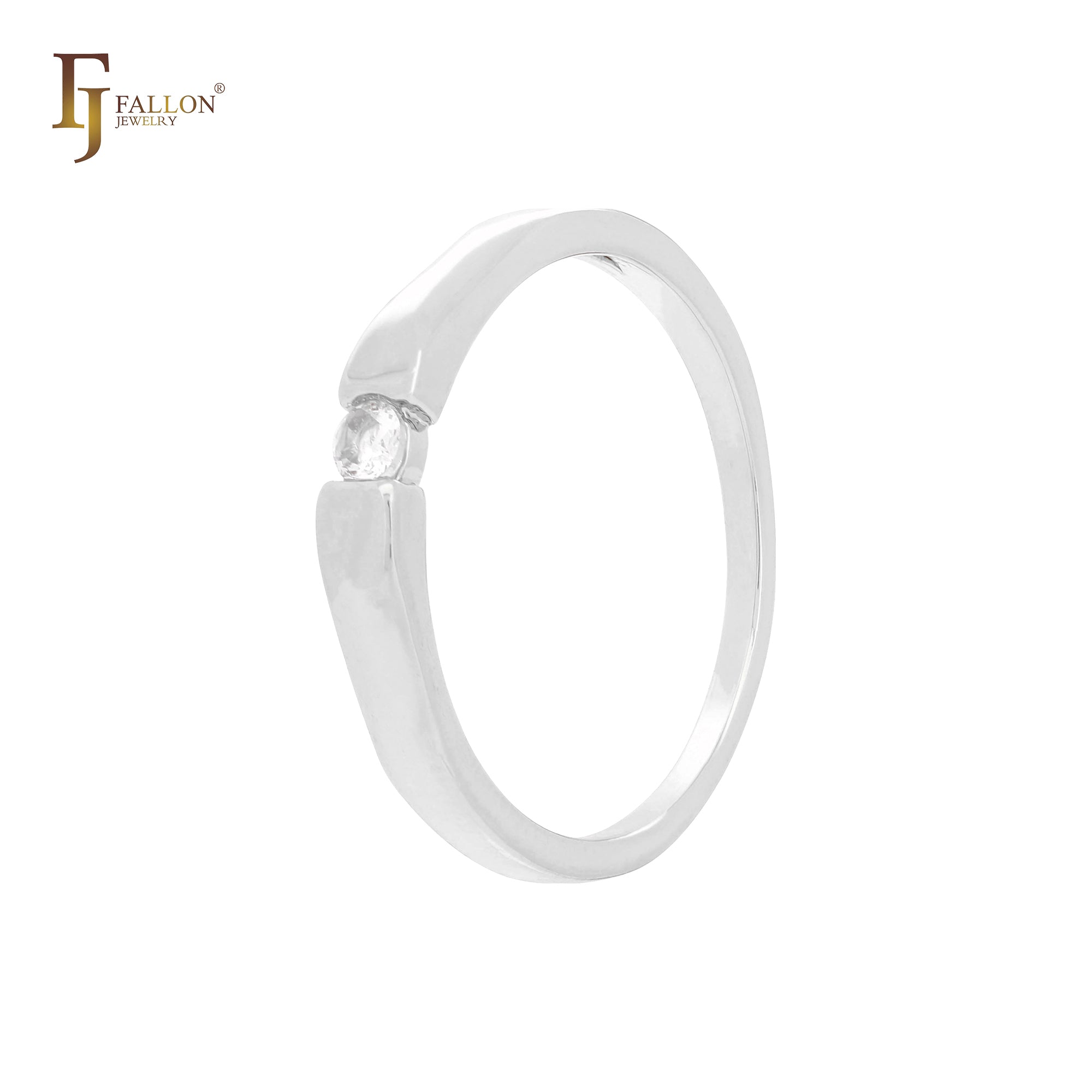 Anillo de oro rosa y oro de 14 quilates con solitario de tensión y circonita blanca.