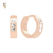 Tiny triple rounded white CZs 14K Gold Huggie Earrings