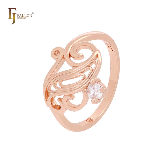 Anéis de moda em ouro rosa com ramos entrelaçados e zircônia cúbica branca