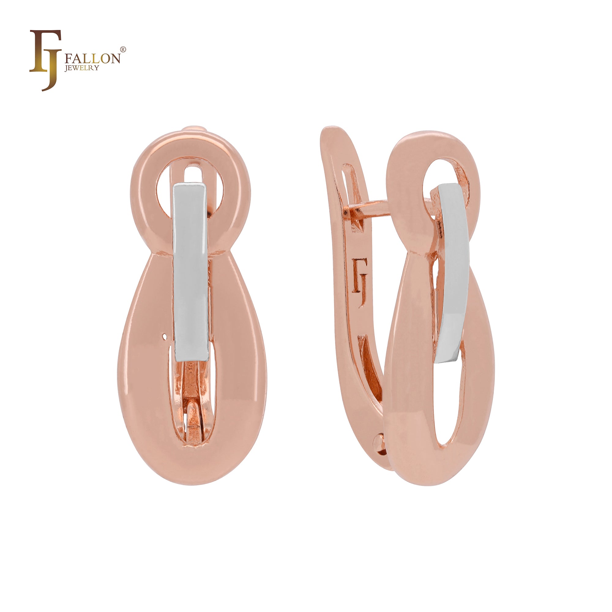 Geometric chain link lock design Rose Gold, two tone Russian Lock Earrings