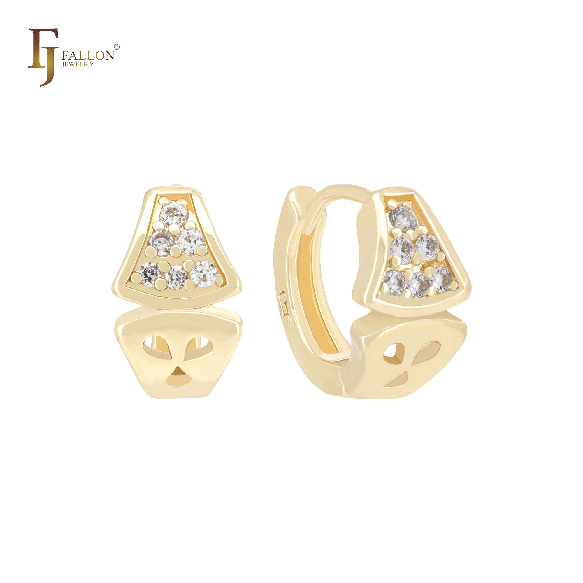 Pendulum white CZs 14K Gold Huggies Huggie Earrings